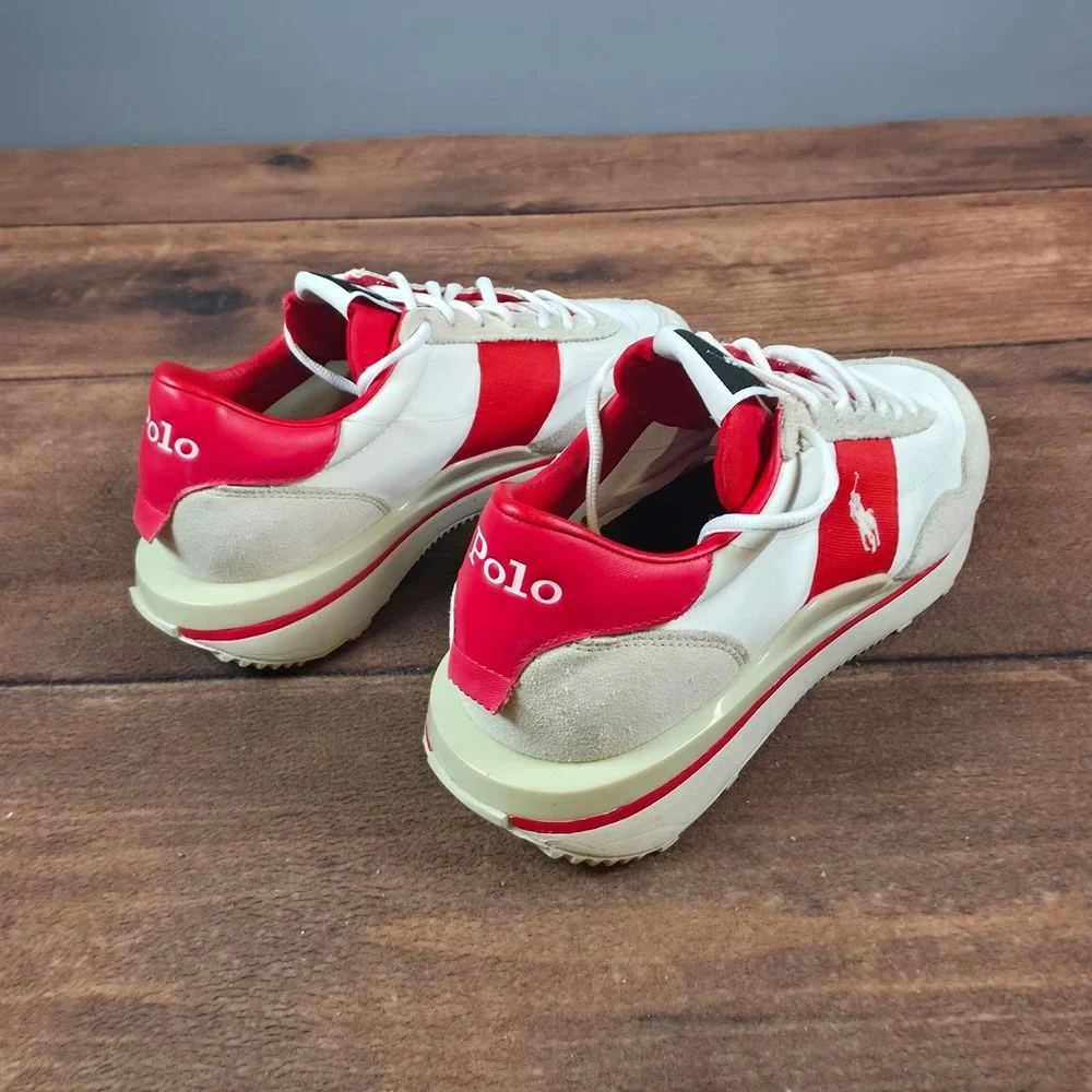 Polo Ralph Lauren Train 89 Sneakers Mens 8 White Red Good Retro Leather Mesh